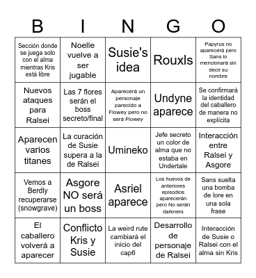 Deltarune chapter 5 Bingo Card