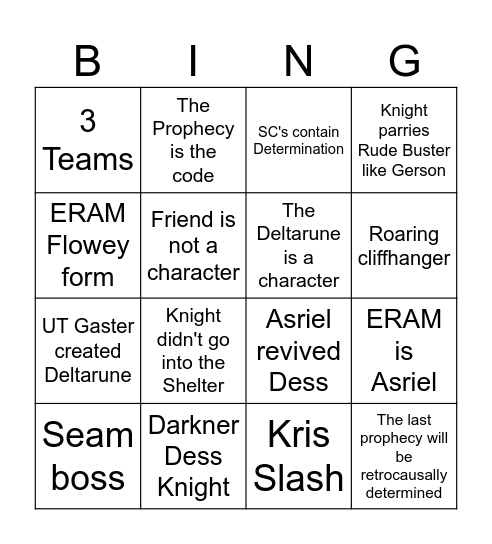 DR Theories Bingo Card