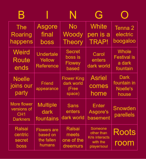 Deltarune CH5 Bingo Card