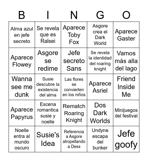 Bingo Deltarune Chapter 5 Bingo Card
