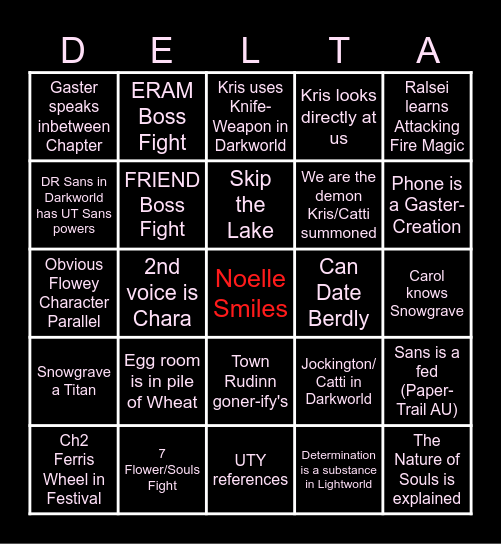 Deltarune Ch5 Bingo Card