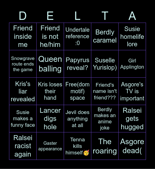 Mint's deltarune chapter 5 bingo Card
