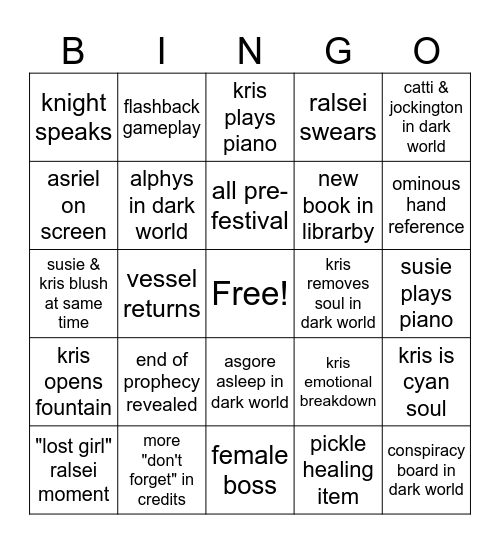 deltarune chapter 5 Bingo Card