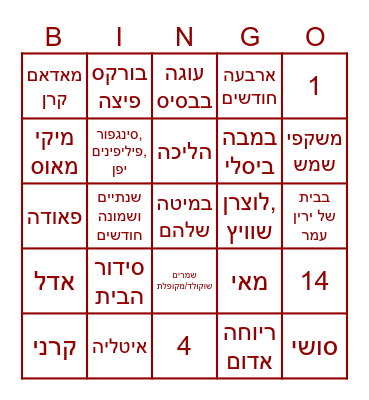 Keren's Mikve Party Bingo Card