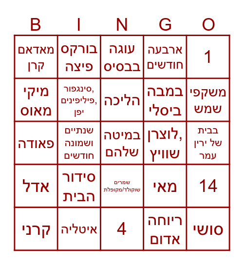 Keren's Mikve Party Bingo Card