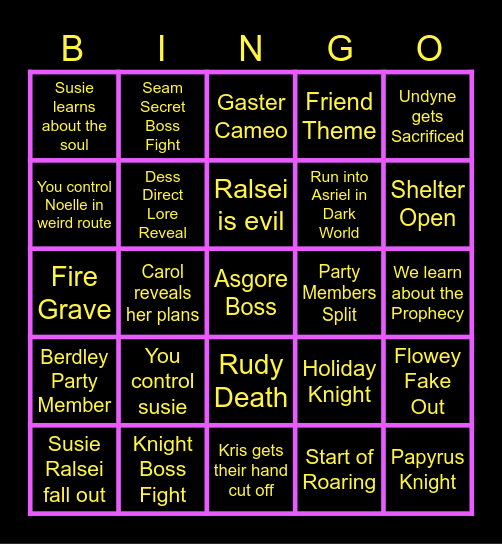 DELTARUNE TODAY Bingo Card