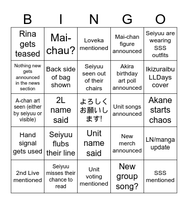 既読待ちLovers Bingo Card