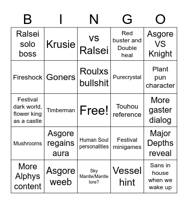 Deltarune Chapter 5 Bingo Card