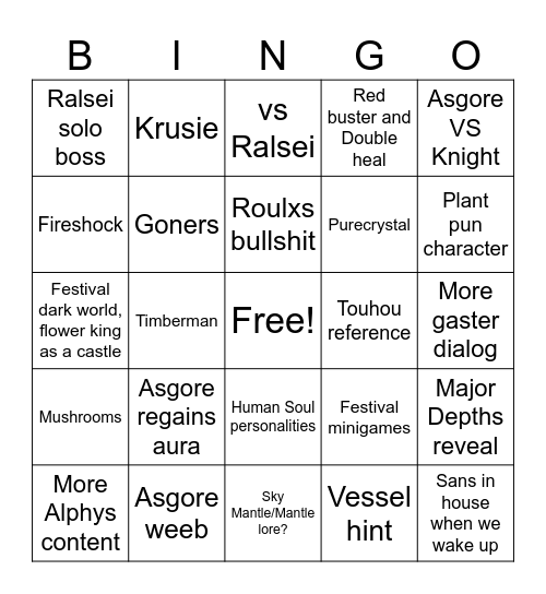 Deltarune Chapter 5 Bingo Card