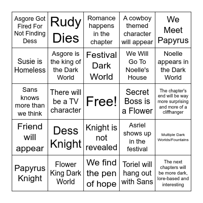 Deltarune Bingo Card