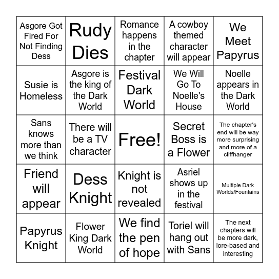Deltarune Bingo Card