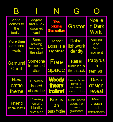 Deltarune Chapter 5 Bingo Card