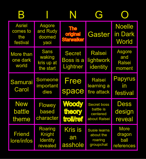 Deltarune Chapter 5 Bingo Card
