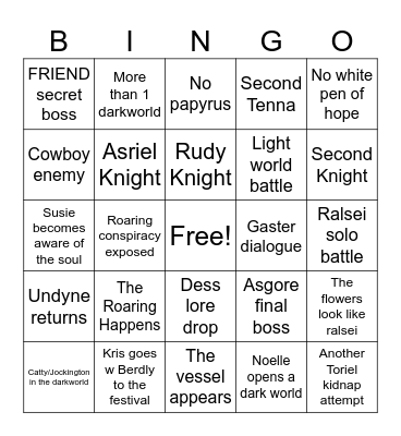 Deltarune chapter 5 Bingo Card