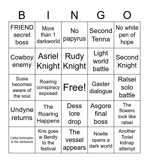 Deltarune chapter 5 Bingo Card