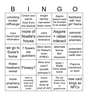 Deltarune my Bingo Card