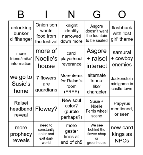 Deltarune my Bingo Card
