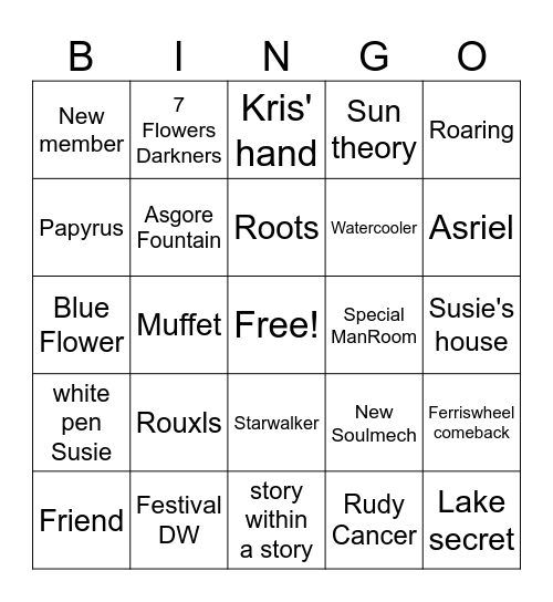 Deltarune Chapter 5 Bingo Card