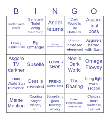 Stupid Deltarune Bingo Card