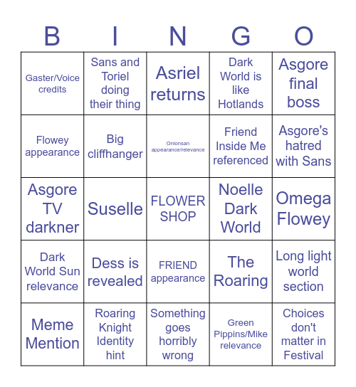Stupid Deltarune Bingo Card