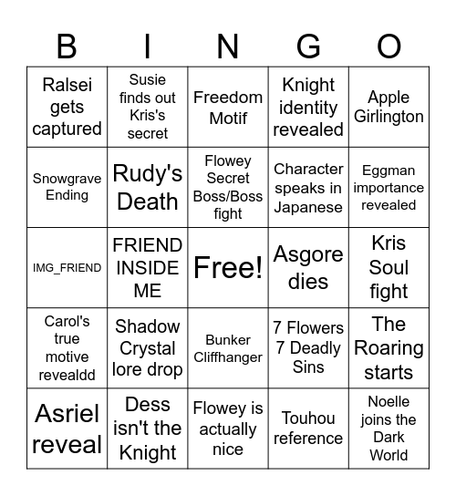 DELTARUNE Chapter 5 BINGO Card