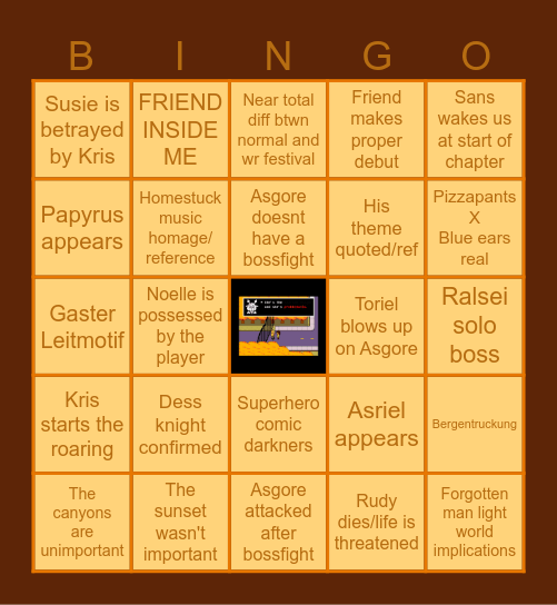 Deltarune Chapter 5 Bingo Card