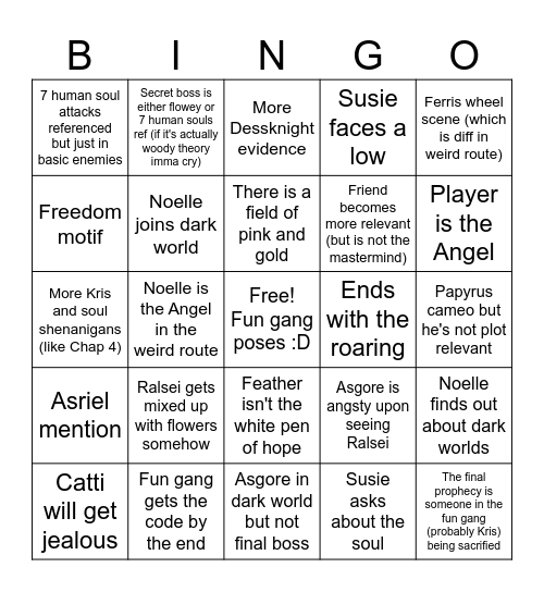 deltarune tomorrow Bingo Card