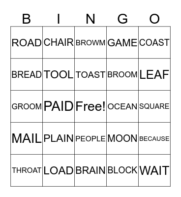 Spelling lesson 7-- 8-- 9 Bingo Card