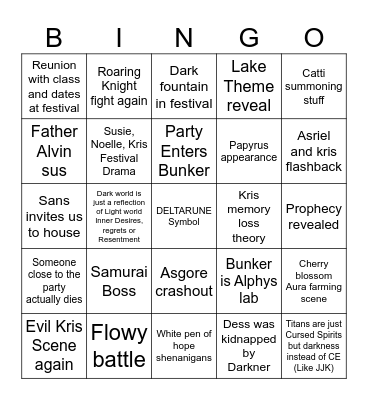 Deltarune Chapter 5 Bingo Card