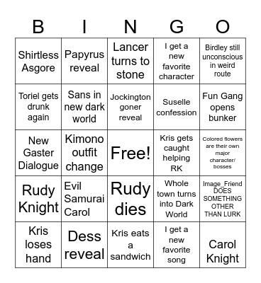 Deltarune Ch 5 BINGO Card
