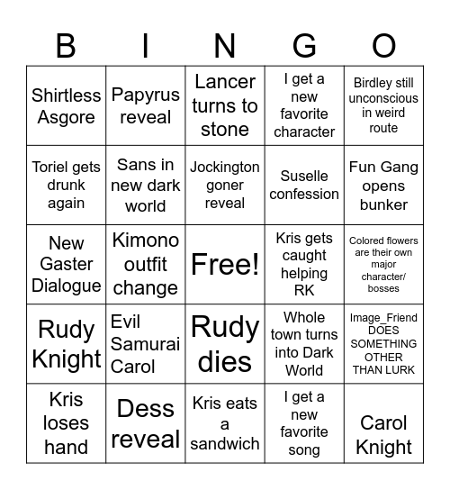 Deltarune Ch 5 BINGO Card