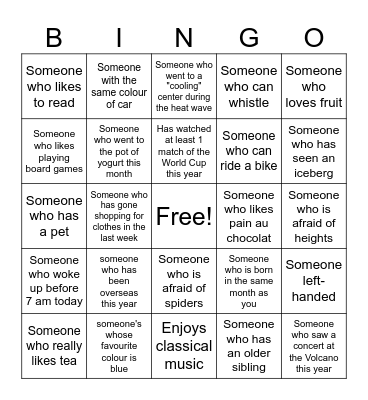 Conversation Bingo Card