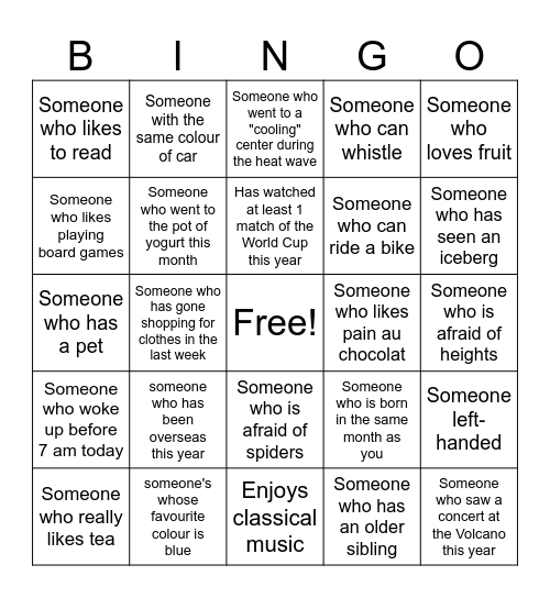 Conversation Bingo Card