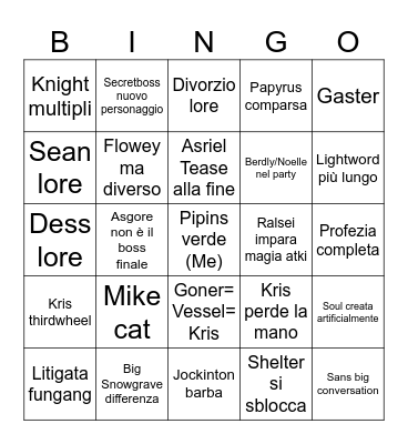 Deltarune Bingo Card