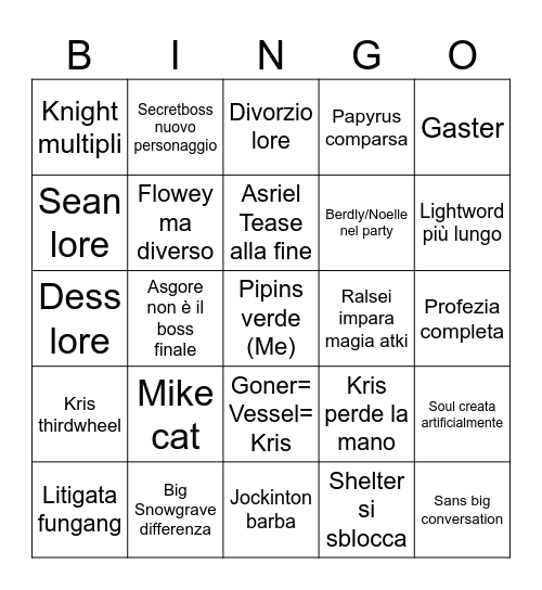Deltarune Bingo Card