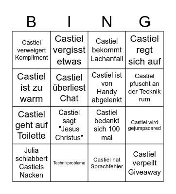 Castiel Special Stream Bingo Card