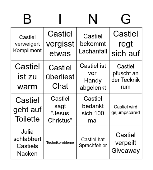 Castiel Special Stream Bingo Card