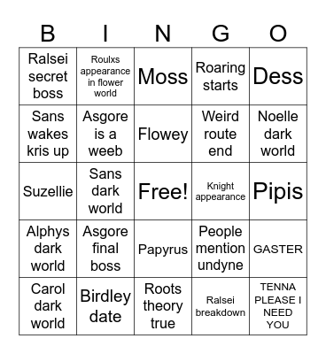 Deltarune Ch5 Bingo Card