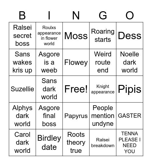 Deltarune Ch5 Bingo Card