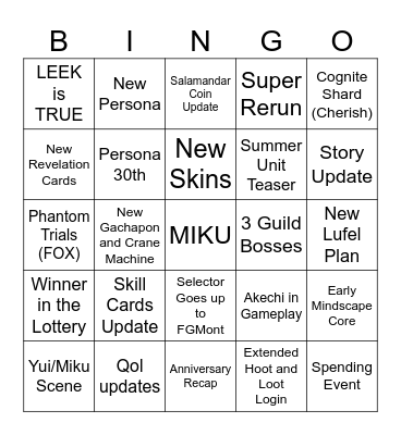 P5X ANNI BINGO Card