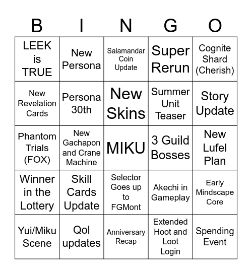 P5X ANNI BINGO Card