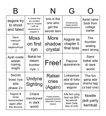 DELTARUNE CH5 BINGOOOOO Bingo Card