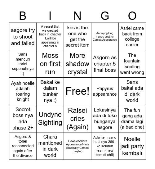DELTARUNE CH5 BINGOOOOO Bingo Card