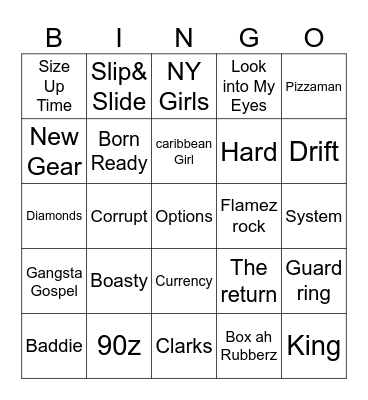 Dancehall Bingo Card
