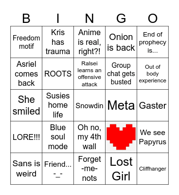Deltarune chapter 5 Bingo Card