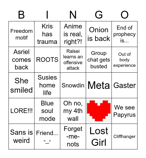 Deltarune chapter 5 Bingo Card