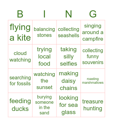Mr Ozzy - Summer Activities 1 Bingo Card