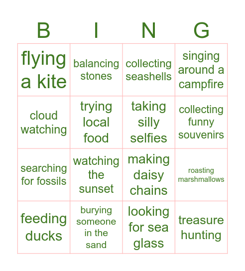 Mr Ozzy - Summer Activities 1 Bingo Card