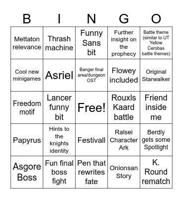 Deltarune Chapter 5 Bingo Card