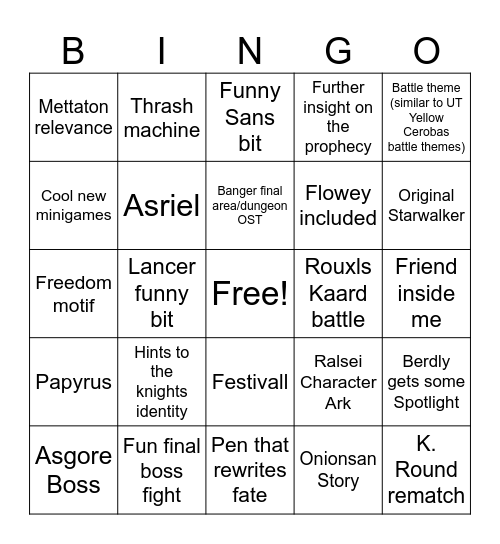 Deltarune Chapter 5 Bingo Card